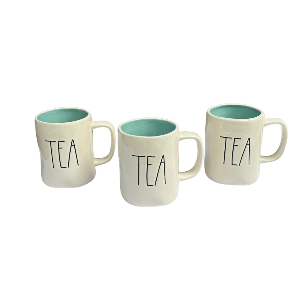 Rae Dunn TEA Mug White Teal Interior Black Large Letter Dimples NWT 2017 OG - Picture 13 of 13